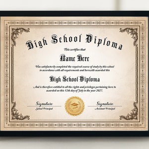 Vintage High School Diploma Template, 2025 Printable HomeSchool Diploma, Customizable Diploma, General Equivalency Diploma, Graduation