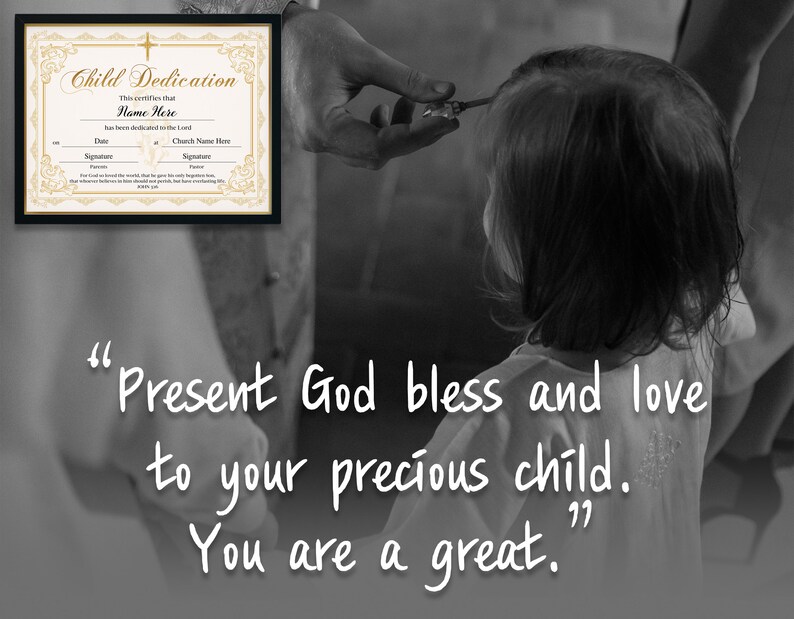11x8.5 Child Dedication Certificate, Editable Child Dedication