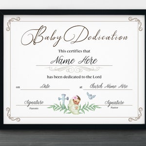 Plantilla de certificado de dedicación de bebé, Certificado de dedicación de bebé niña, Imprimir en casa, Archivo digital, Certificado de la Iglesia, Certificado de bautismo