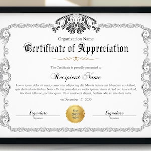 Editable Appreciation Certificate Template, 11x8.5 Certificate of Appreciation Template, Gift Certificate Download, Appreciation Awards