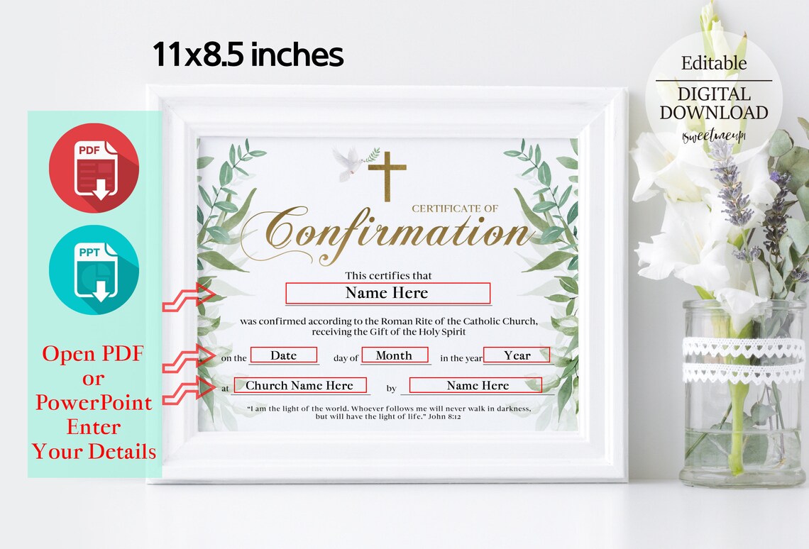 Confirmation Certificate Church Office Supplies Editable and - Etsy