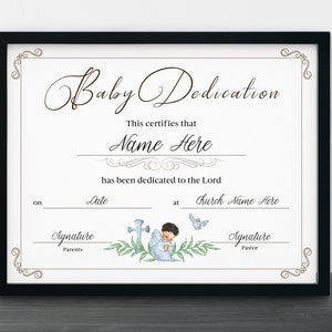 Certificado de dedicación del bebé, plantilla de certificado de dedicación del bebé 11x8.5, descarga del certificado de bautismo, bautismo del niño, descarga instantánea