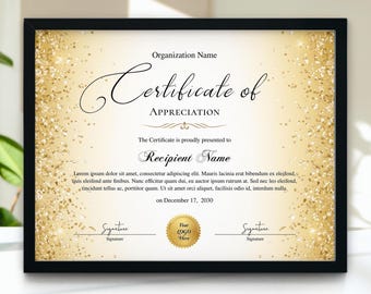 Afdrukbaar certificaat van waardering, bewerkbaar waarderingscertificaat, certificaat van erkenning Corporate Award-certificaat