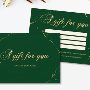 Plantilla de certificado de regalo verde, vale de regalo 5x7, certificado de regalo moderno, plantilla de tarjeta de regalo editable imprimible, plantilla de vale de tienda