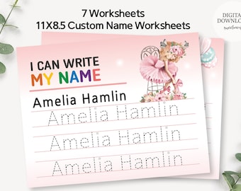 Personalized Name Writing Worksheet, Custom Name Preschool Worksheets, Custom Name Tracing Worksheets, Kids First & Last Name Tracing