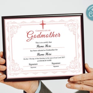 Godmother Certificate Template, Printable Editable Godmother ...