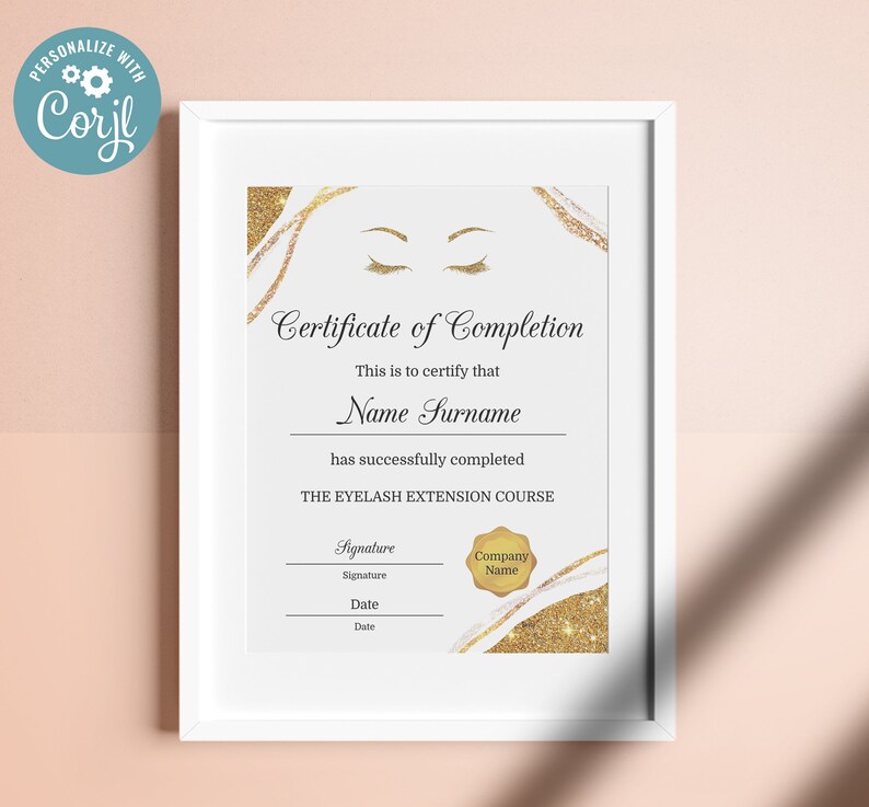 8.5x11 Lash Extension Certificate, Lashes Certificate of Completion ...