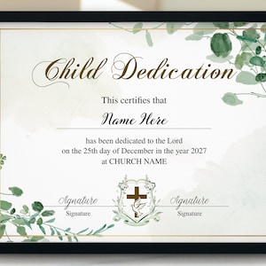 Certificado de dedicação infantil 11x8.5, modelo de certificado de dedicação infantil para impressão, certificado de batismo, dedicação de batismo infantil