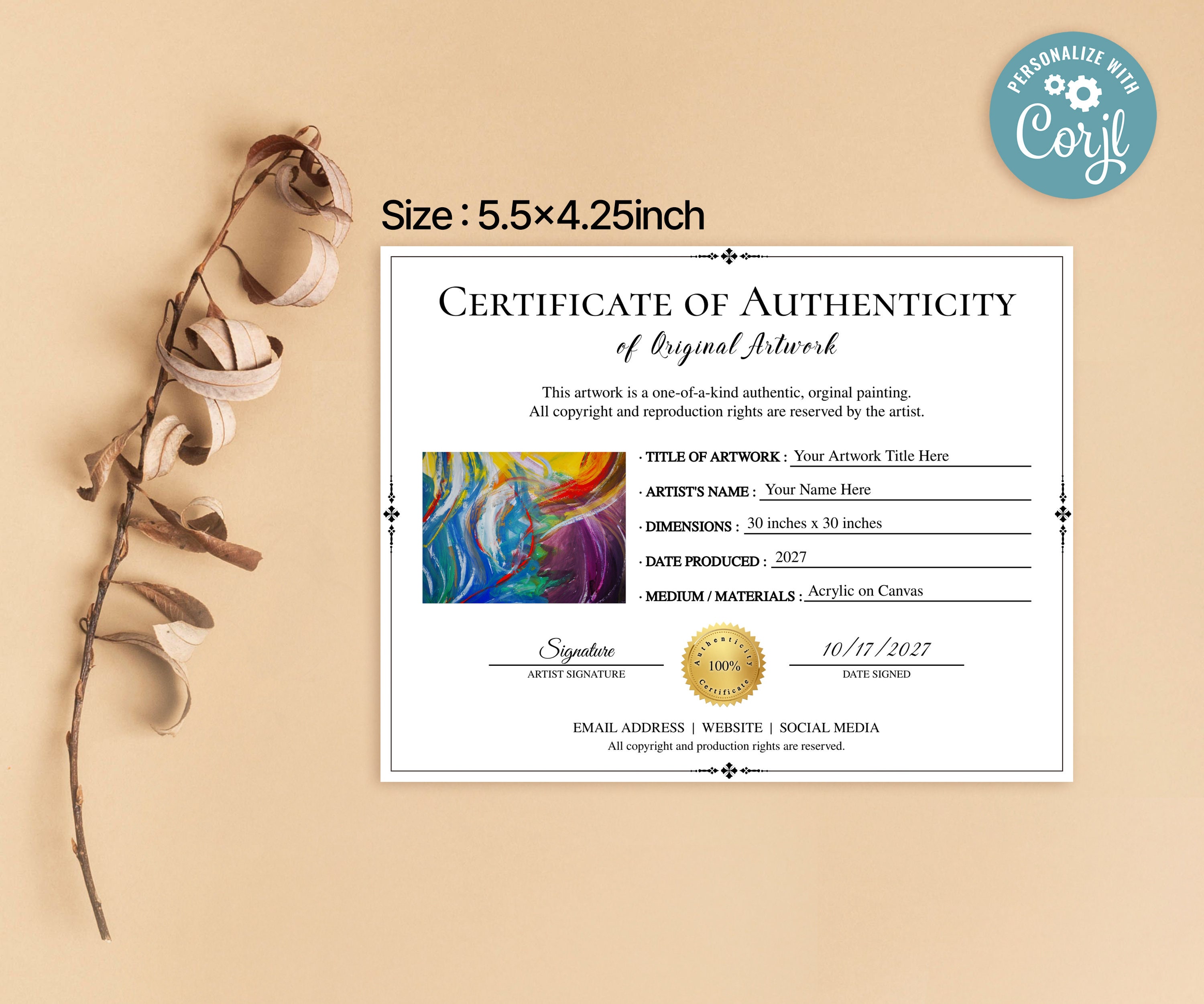 鯰江光二　CERTIFICATE OF AUTHENTICITY Certificate of Authenticity, Certificate of Authenticity for