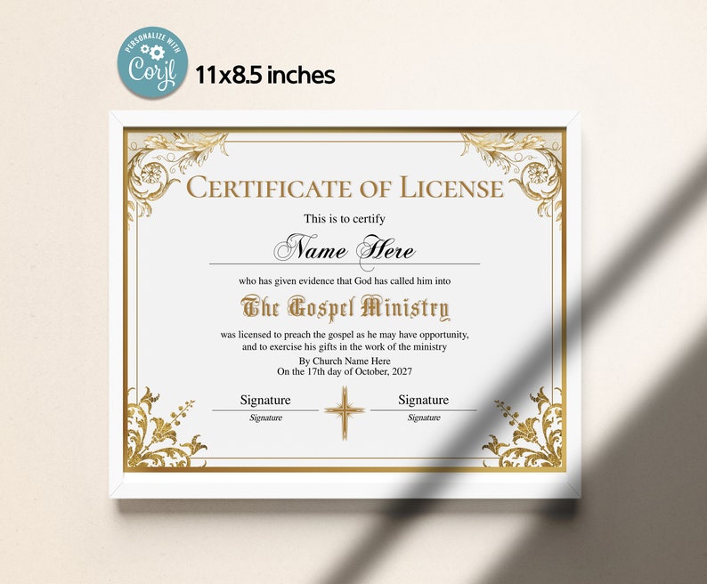 Gospel Ministry Certificate Template Elegant Licensed - Etsy