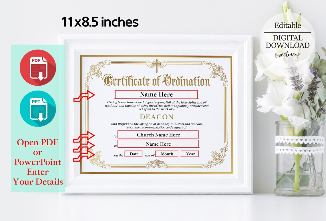 Deacon Ordination Certificate Template Printable Certificate Etsy