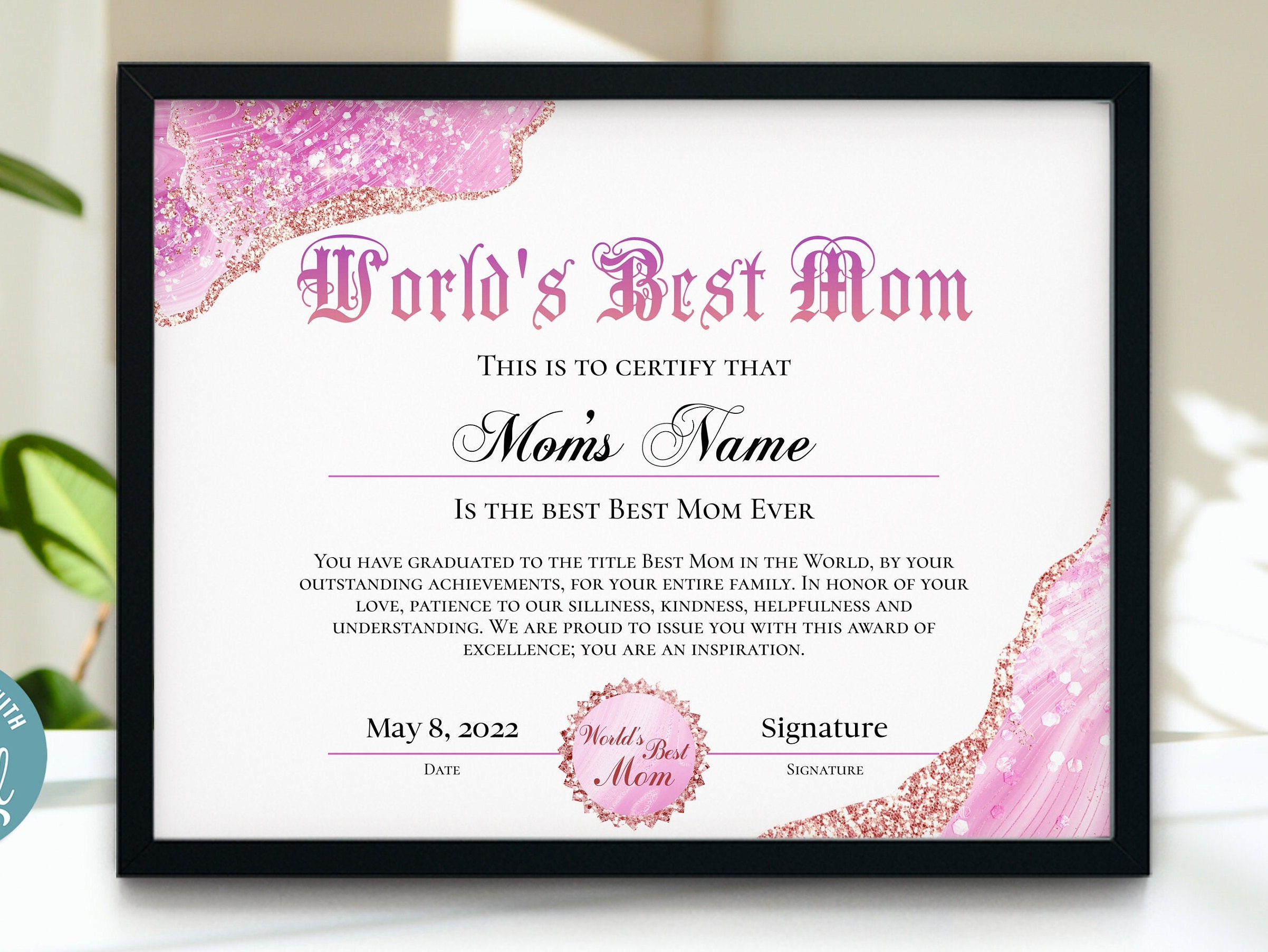 Best Mom Certificate Template Mother's Day Certificate Etsy