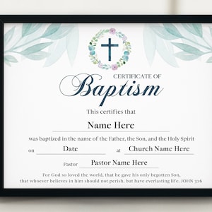 Certificado de bautismo del bebé, plantilla de certificado de dedicación del bebé 11x8.5, regalo de bautismo personalizado del niño, certificado de la iglesia del bebé