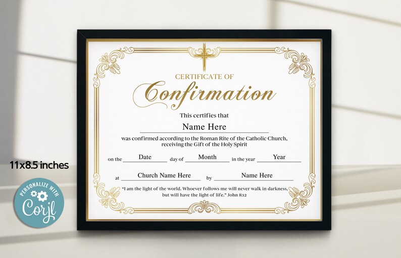 Confirmation Certificate Template Catholic Confirmation - Etsy