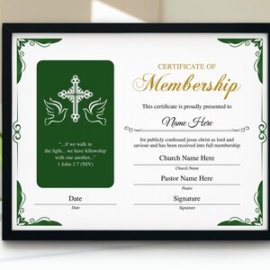 Plantilla editable de certificado de membresía de la iglesia, certificado de membresía imprimible, certificado de suministros de la oficina de la iglesia para nuevos miembros de la iglesia