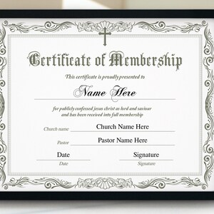 Plantilla de certificado de membresía de la iglesia, certificado de membresía imprimible 11x8.5, certificado de nuevo miembro editable, plantilla de la iglesia