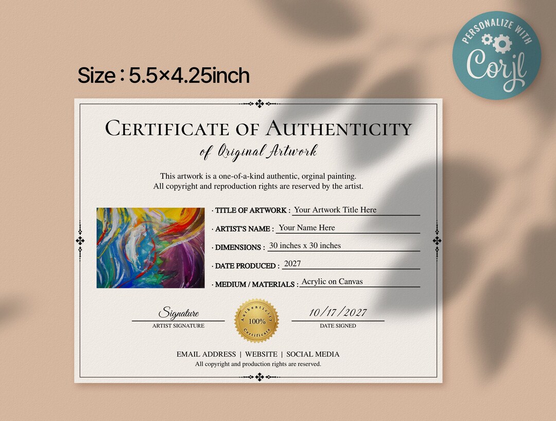 Certificate of Authenticity Certificate of Authenticity for - Etsy