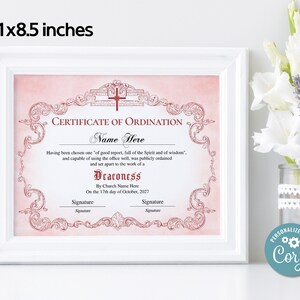 Deaconess Ordination Certificate Template, Printable Editable ...