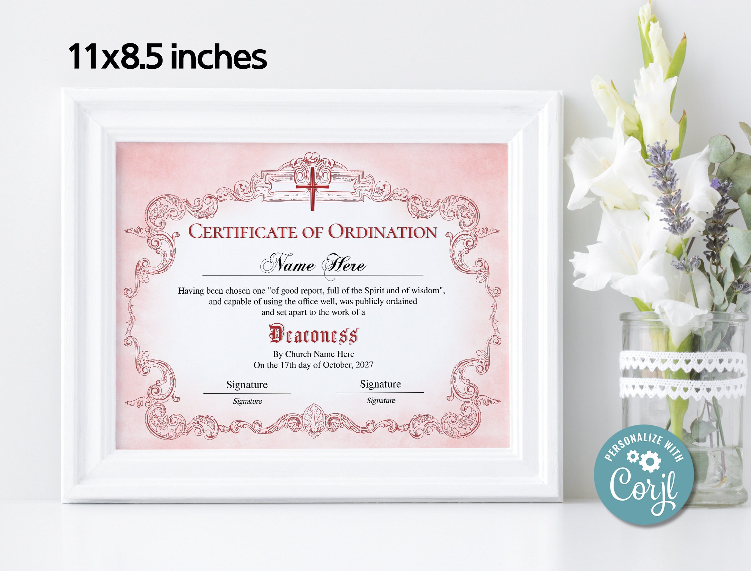 Deaconess Ordination Certificate Template, Printable Editable ...