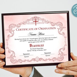 Deaconess Ordination Certificate Template, Printable Editable ...