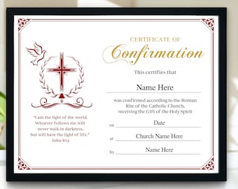 Elegant Confirmation Certificate Template, Church Certificate, 11x8.5 ...