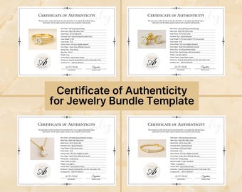 Modello di certificato di autenticità per gioielli, certificato di autenticità per gioielli modificabile 5x7, certificato di autenticità per gioielli in oro 14 carati e diamanti