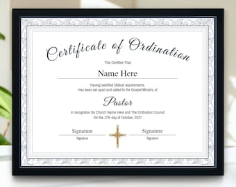 Pastor Ordination Certificate,  Editable Certificate of Ordination Template, Church Certificate of Ordination,Printable Ministry Certificate