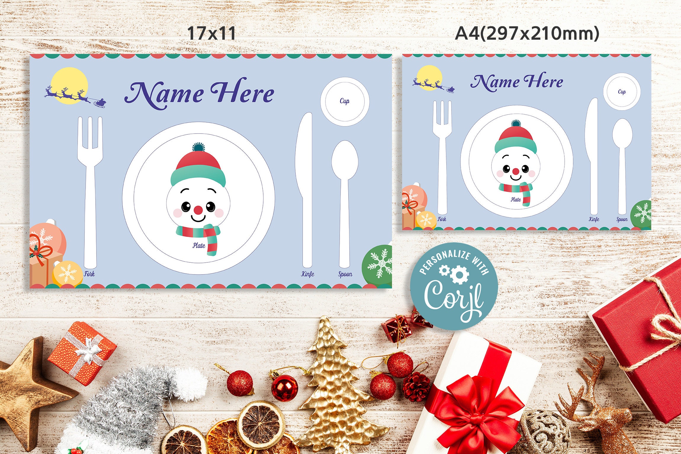 Personalized Name Montessori Educational Placemat Snowman Etsy Canada
