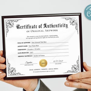 Printable Certificate of Authenticity Template, Editable Certificate of ...