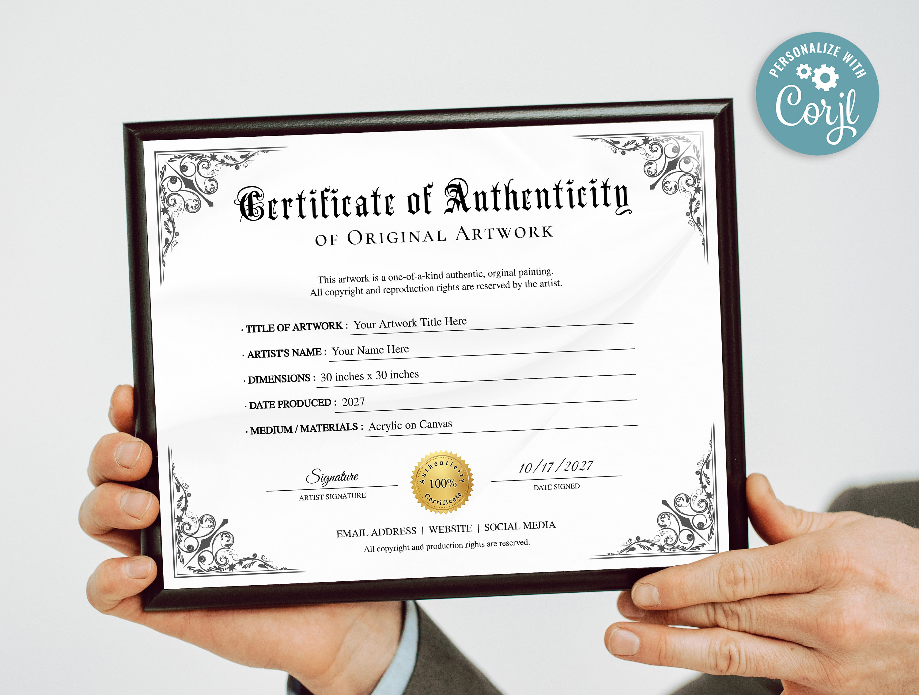 Printable Certificate of Authenticity Template, Editable