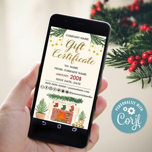 Virtual Gift Certificate, E-Gift Voucher, Virtual  Xmas Gift Voucher, Christmas Gift Certificate, Holiday Editable Gift Certificate e-card