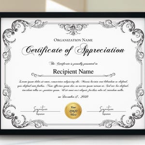 Certificate of Appreciation, Professional Certificate of Appreciation, Editable for Business, Church, School Events, Appreciation Award