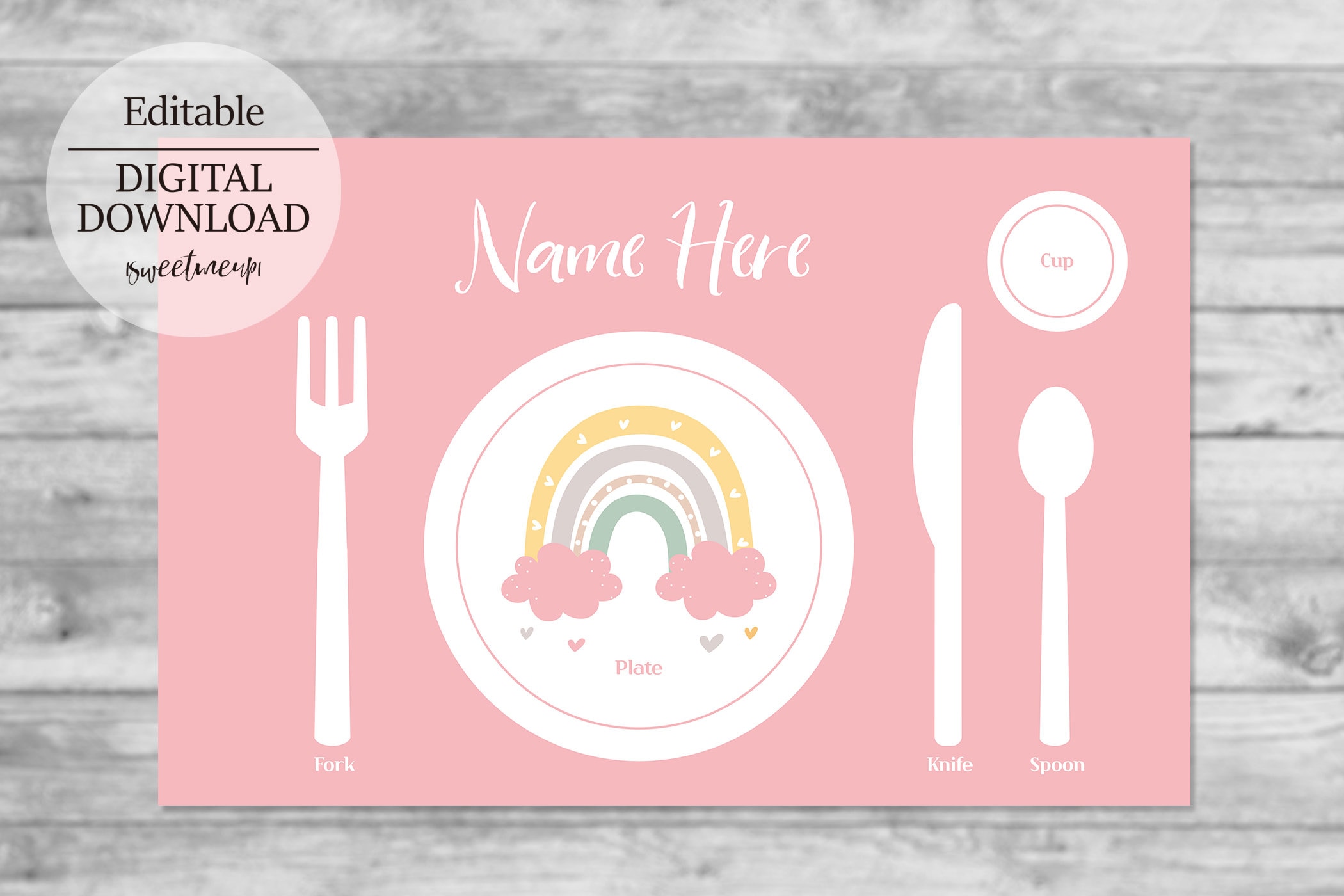 Pink Montessori Placemat Printable, Personalized Name Montessori