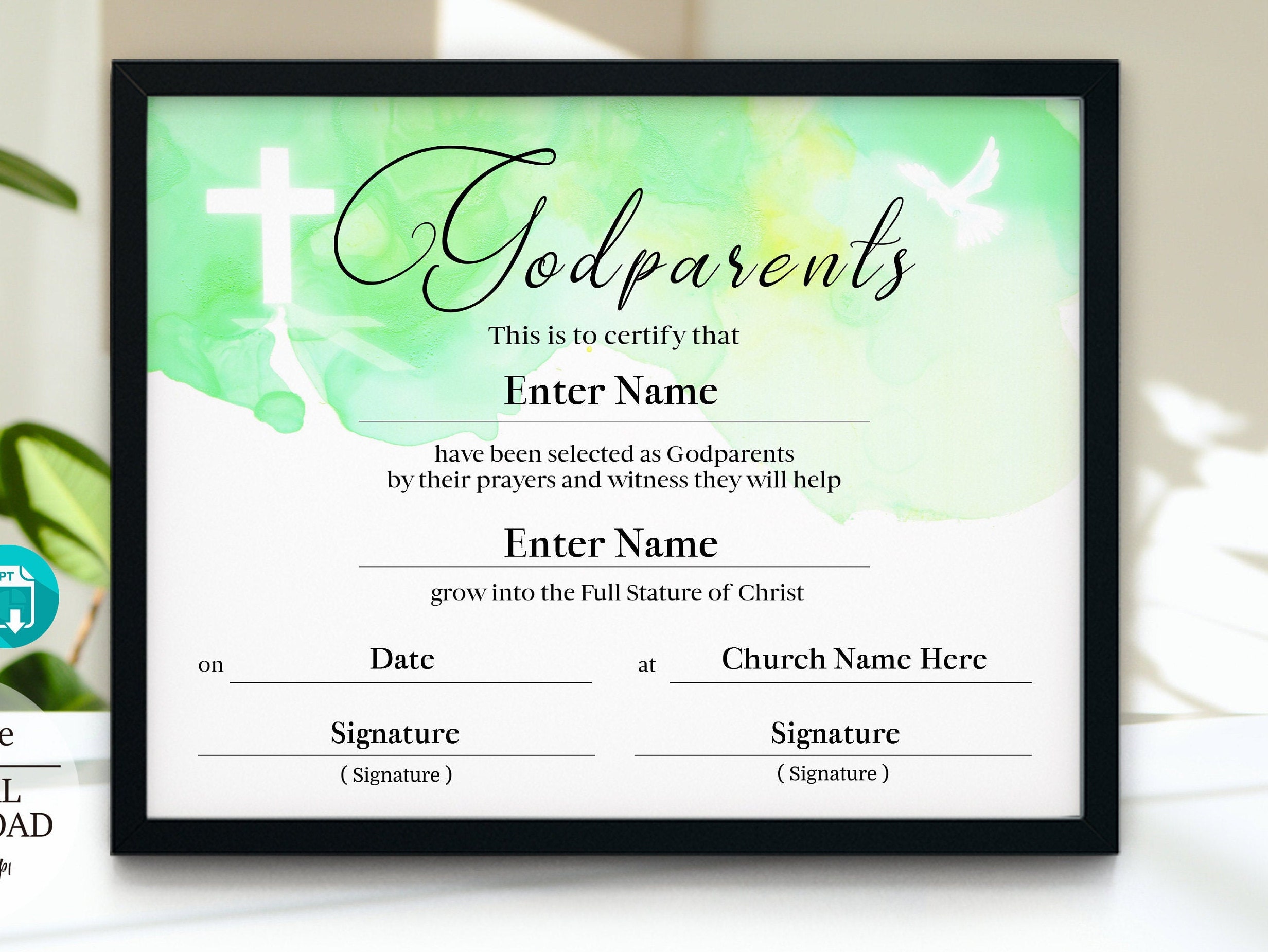 Godparents Certificate Template, 22x22.22 Baptism Certificate Download, PDF,  PPT Editable Godparents Certificate, Godparents Prints, Church Throughout Christian Baptism Certificate Template