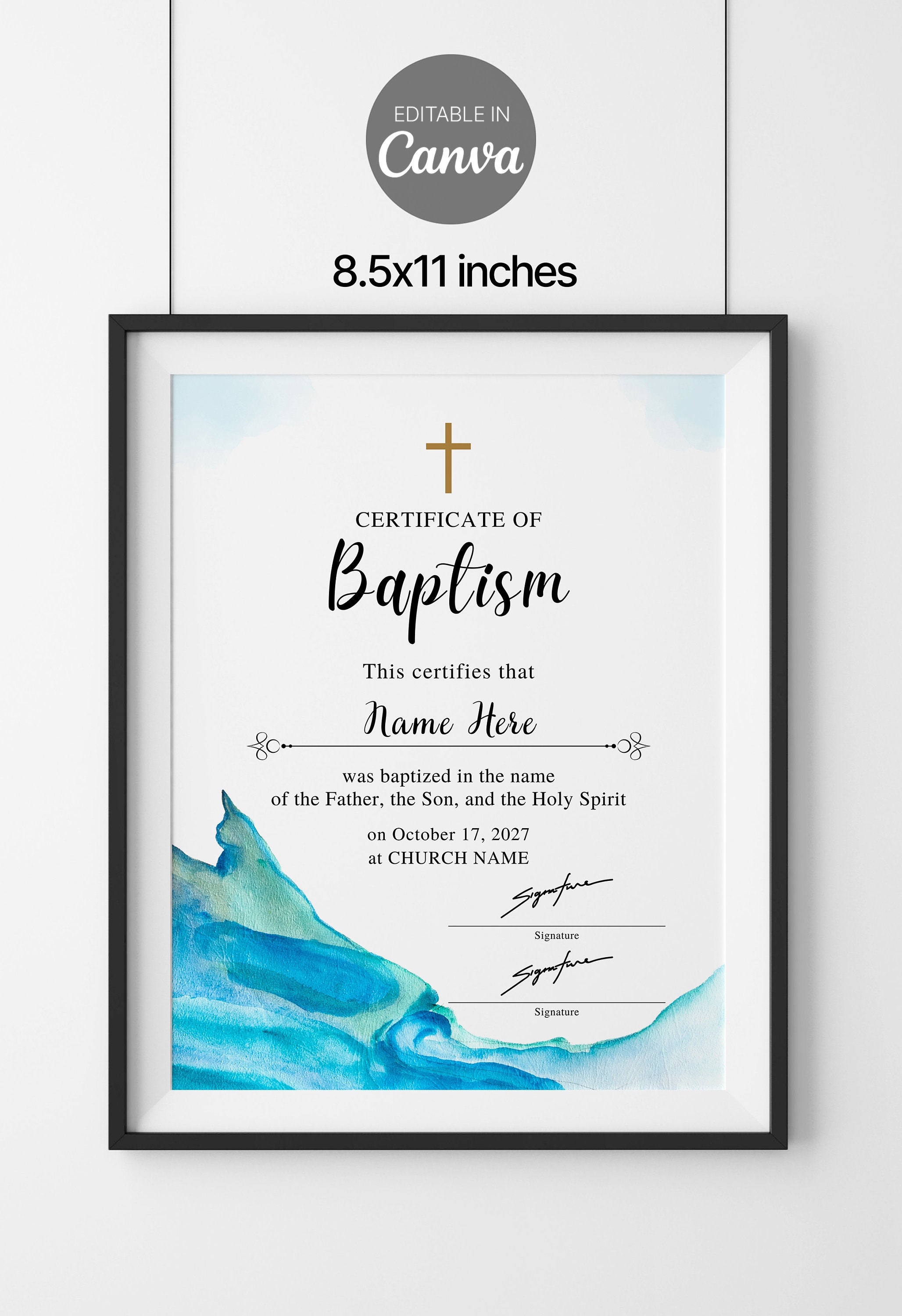8.5x11 Baptism Certificate, Printable Certificate of Baptism Template ...