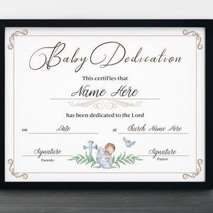 Certificado de dedicación de bebé, plantilla de certificado de dedicación de bebé niño, certificado de la iglesia, certificado de dedicación de bebé imprimible editable