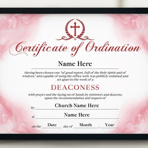 11x8.5 Deaconess Ordination Certificate, Red DIY Editable Certificate ...