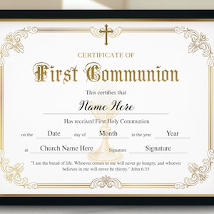 First Communion Certificate Template 11x8 5 Printable First Communion First Communion Certificate Template 11x8 5 Printable First Communion