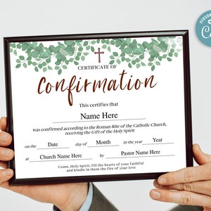 Confirmation Certificate, 11x8.5 Catholic Confirmation Certificate ...