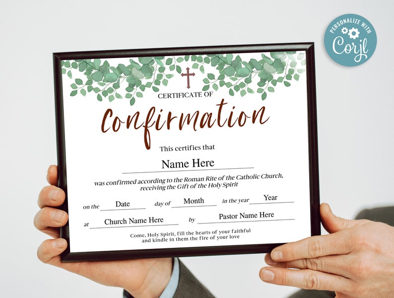 Confirmation Certificate, 11x8.5 Catholic Confirmation Certificate
