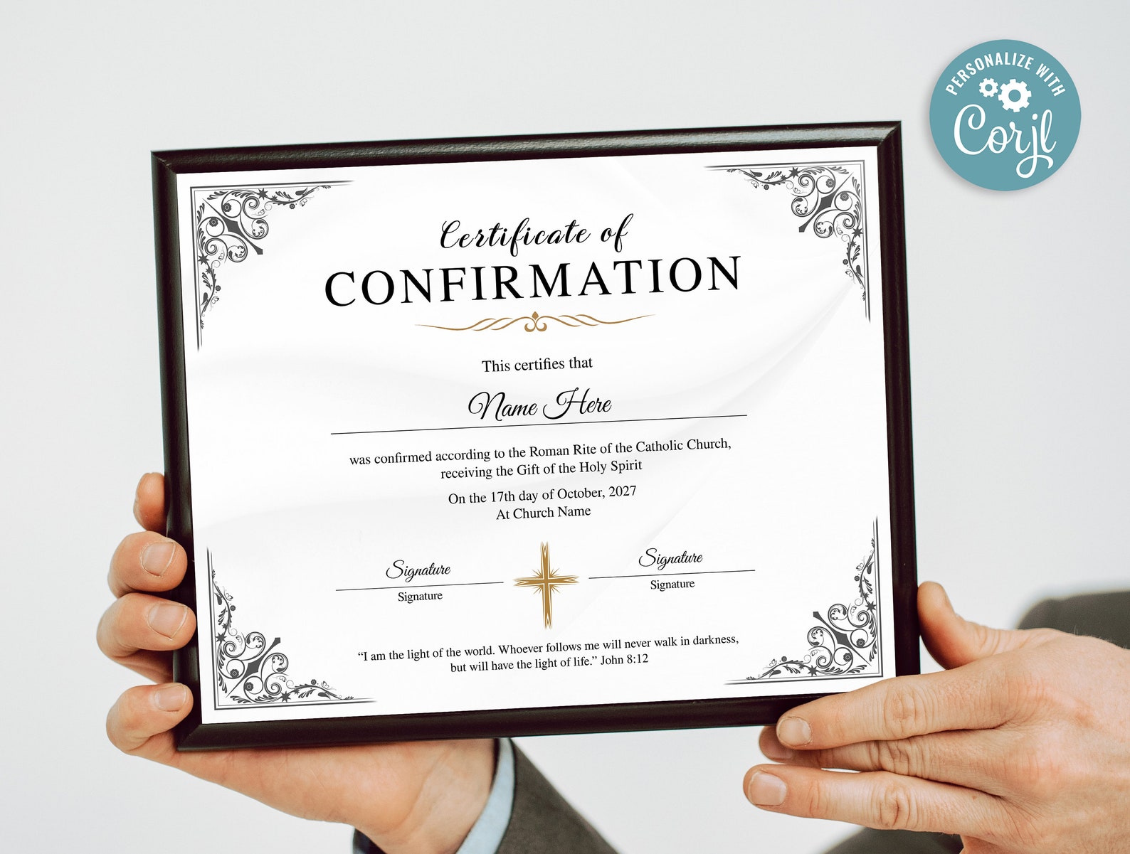 Printable Confirmation Certificate, Church Certificate Template, 11x8.5