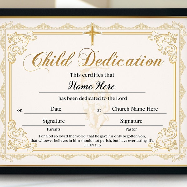 11x8.5 Child Dedication Certificate, Editable Child Dedication Certificate Template, Child Christening Dedication, Certificate of Baptism