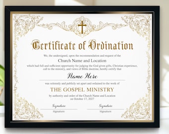 Certificate of Ordination, Gospel Ministry Certificate Template, Editable Certificate Of Ordination, Printable Ministry Certificate Template
