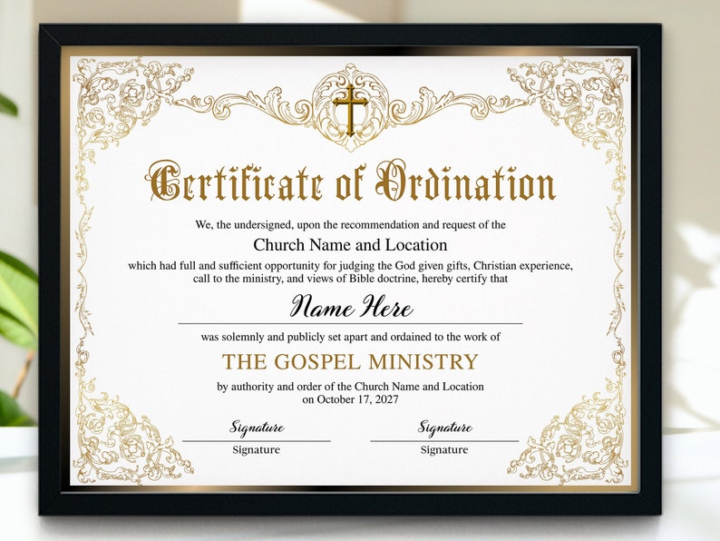 Certificate of Ordination, Gospel Ministry Certificate Template ...