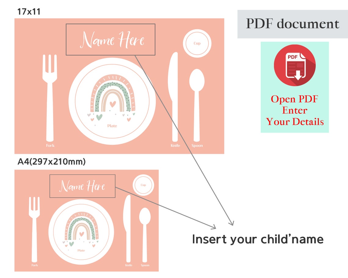 Montessori Placemat Printable Personalized Children Placemat | Etsy