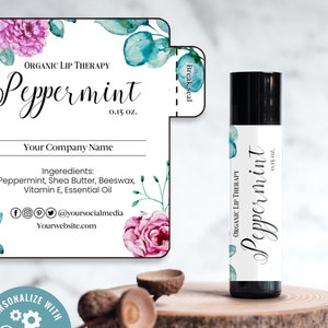 Printable Lip Balm Label, Editable floral  Lip Balm Label, Printable Label Design, Lip Balm Wrapper, Chapstick label template, Cosmetic