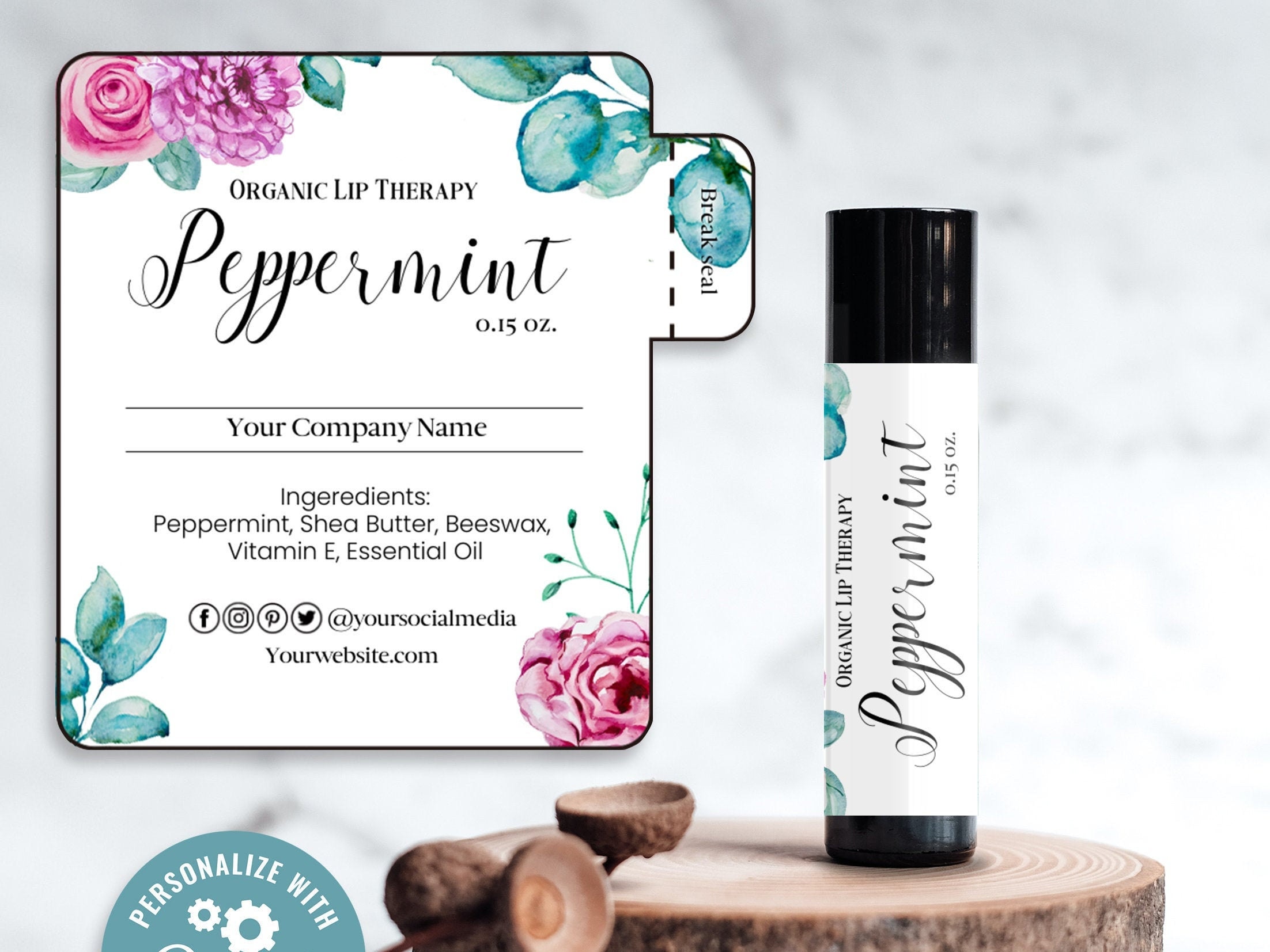 Printable Lip Balm Label Editable Floral Lip Balm Label ...