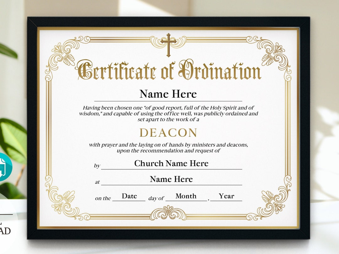 Deacon Ordination Certificate Template, Printable Certificate of ...