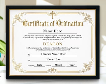 Modèle de certificat d&#39;ordination de diacre, certificat d&#39;ordination imprimable, certificat d&#39;ordination élégant, PPT, PDF Téléchargement instantané