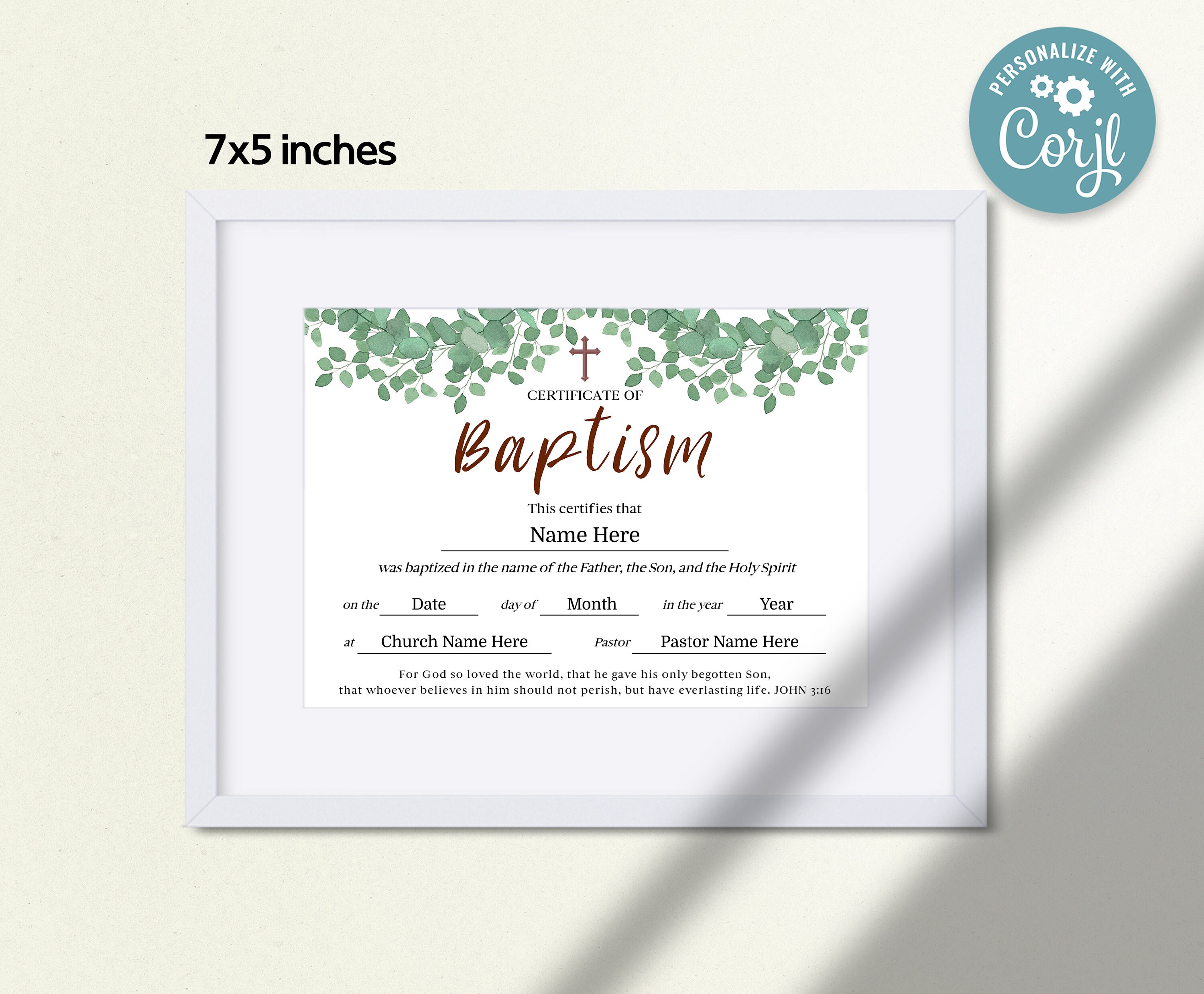 7x5 Baptism Certificate Download Editable Printable Baby Etsy España